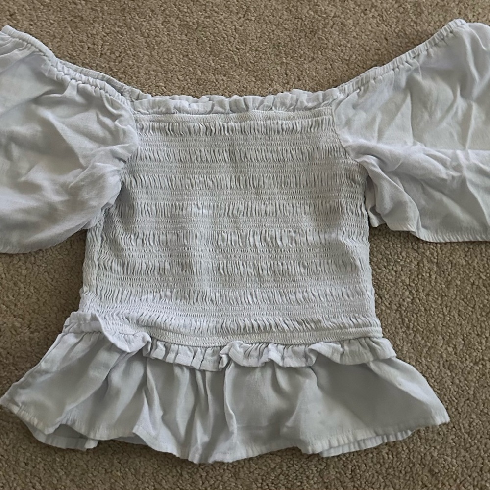 White Off-Shoulder Smocked Top
